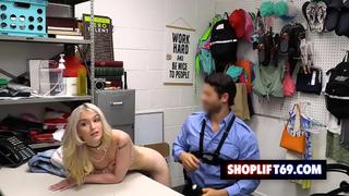 Cute teen Emma Rosie got caught stealing and fucks with the security guard hoping not to go to jail