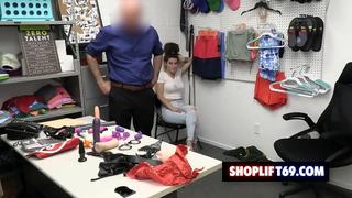 Curvy teen Indica Flower fucked by perv security guard for stealing sex toys at the store