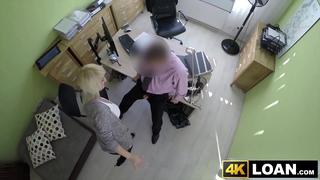 Beautiful blondie bent over and fucked hard in office